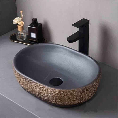GLigeT Bathroom Sink Small Washbasin Black Ceramic Countertop Basin Vintage Bathroom Indoor Household Balcony Water Vessel Sink