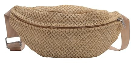 Bolsa de paja para vacaciones en la playa, correa ajustable, bolso de mano, bolso cruzado de cintura, bolsa de cinturón para mujeres y hombres, Khaki, Mass Beauty