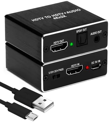 HDM Audio Converter Extractor, 4K x 2K Audio Splitter@30Hz Optical from Audio Splitter Adapter to HDM + Optical Digital + with 3.5mm Stereo Output Compatible with PS5 PS4 Blu-ray HDTV Fire TV