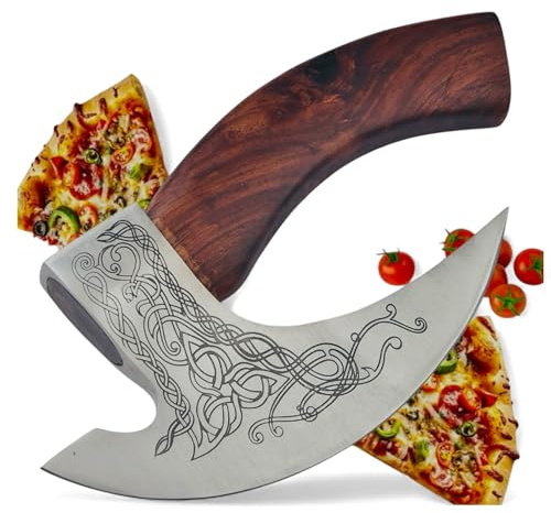 CraftTal Hache à pizza Viking avec protection en cuir – Couteau à pizza pour les vrais Vikings – Hache à pizza parfaite comme décoration viking – Hache viking, hachoir à pizza, couteau viking, hache