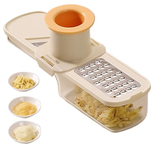 Rebanador de ajo 3 en 1, mini rallador multifuncional con recipiente y protector de mano, cocina fácil de limpiar (blanco)