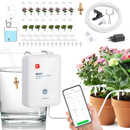 GuKKK Sistema di Irrigazione Automatico WiFi, Kit di Irrigazione a Goccia tramite APP per Piante da Balcone e Interno, Volume d'acqua Regolabile per Le Vacanze, Supporta fino a 16 Vasi