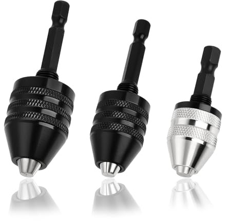 LEONTOOL 3Pcs Keyless Drill Chuck Adapter for Impact Driver, 1/4 Inch Hex Shank Quick Change Drill Bit Converter Set, Includes 0.3-6.5mm, 0.6-8mm and 0.3-3.6mm Micro Chucks Extension