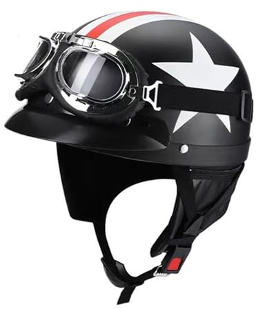 Casco Mezzo Stile Vintage Caschi Jet E Demi-Jet Certificazione DOTECE Caschi Cromwell Con Occhiali Aperto Cascos Leggero Moto Elmetto Scodella Per Adulti Uomini Donne D,56-61CM