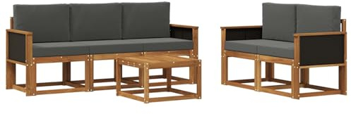 vidaXL Outdoor-Sofagarnitur mit Kissen 6 pcs Natur und Anthrazit, Garten-Sofa, modernes Eckmöbel, Lounge für Terrasse, Sitzgruppe zum Entspannen und Wohlfühlen