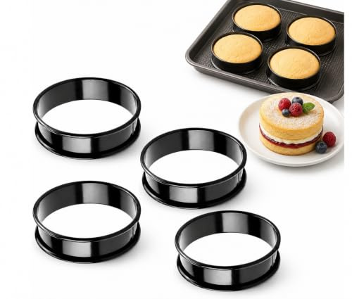 4 PCS Crumpet Rings, 8CM Non-Stick Stainless Steel Egg Rings for Frying, Easy Release, Pancake Mould and Cooking Rings for Fried Eggs, English Muffins, Cookies, Breakfast Sandwiches, Brunch, Camping