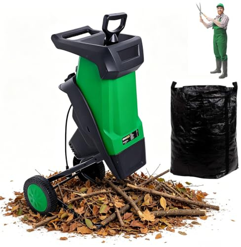 CLEASEBILY Cippatrice elettrica, biotrituratore, trita Rami, 2400W, 4500rpm, Portatile, Sacco 50L, 15:1 riduzione, per Rami e Foglie, Ideale per Giardino e Cortile