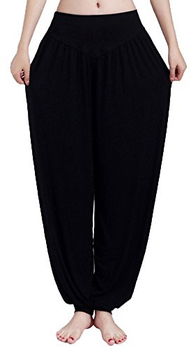 Elastiska haremsbyxor för kvinnor, ballongbyxor, pumpbyxor, perfekta för sport, yoga, dans, jogging, dans, svart, S