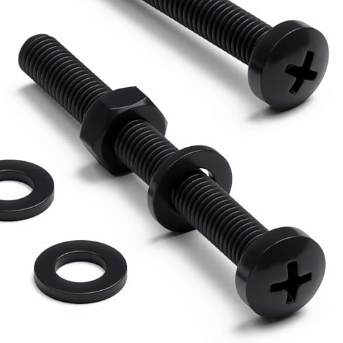 20 x Tornillo de cabeza troncónica Polipropileno Negros (PP), Pernos Tornillos y Tuercas de Plástico, M6 x 60mm, arandelas