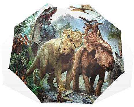 ISAOA Automatischer Reise-Regenschirm,kompakt,faltbar,Netter Dinosaurier,Winddicht Stockschirm,Ultraleicht,UV-Schutz,Regenschirm für Damen,Herren und Kinder