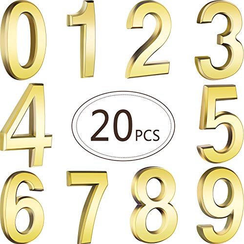 20 Pieces House Numbers Mailbox Numbers 0-9, 3D Door Address Numbers Self Adhesive Mailbox Numbers Sticker or House, Apartment, Office, Hotel Room, Mailbox Signs (Gold, 2.76 Inch)
