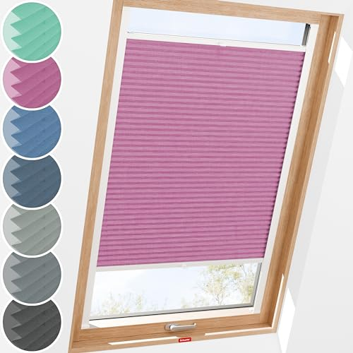 Schuette® Dachfenster Plissee mit Bohren zum Anschrauben ● Melange Kollektion: Magic Pink (Rosa) ● 90-99 x 80-99cm (Breite x Höhe) ● Suprafix Faltrollo Befestigung ● Bequeme Rollo