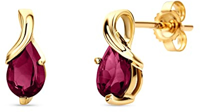 Orovi–Ohrringe Tropfenform aus 9 Karat Gelbgold/Weißgold(375)mit Rubin/Saphir/Aquamarin/Smaragd/Amethyst/Topas Gold Ohrstecker Damen mit Edelstein Goldohrringe allergenfrei & handgemacht(10 x 4.5 mm)