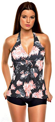 Octopus sommar 2023 – Tankini set med magkontroll baddräkt ny f5480, Tankini svart/aprikos, Hp (Sw) A (1448), 50