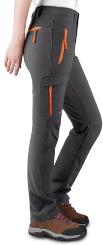 KUTOOK Pantalones Softshell Mujer Invierno Pantalones Deporte Impermeables para Montaña Trekking Senderismo Escalada con Forro Polar(Gris,L)