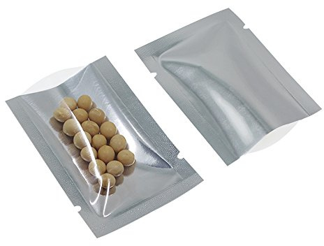 WACCOMT Pack 200 Sacchetti Ermetici Mylar Foil, 8x12cm | Open Top, Sottovuoto per Alimenti, Plastica in Alluminio, Tear Notch, Confezione di Campioni