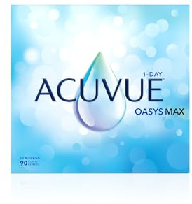ACUVUE OASYS MAX 1-Day Tageskontaktlinsen – Helfen dabei, das Gefühl von müden & trockenen Augen zu reduzieren – 90 Tageskontaktlinsen mit -1.25 dpt und BC 8.5 – UV Schutz & angenehmes Tragegefühl
