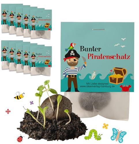 10x Piraten Samenbomben als Piraten Mitgebsel Kindergeburtstag Jungen 4 bis 8 Jahre - Blumensamen Mitbringsel Kindergeburtstag - Kindergeburtstag Gastgeschenke Junge & kleine Geschenke für Kinder