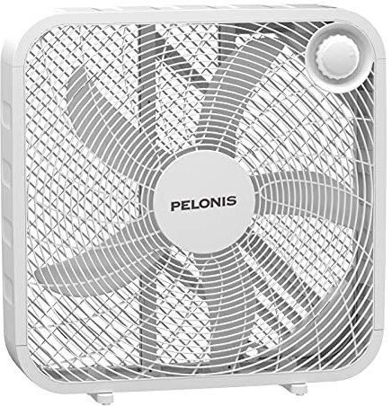 Pelonis Box Fan 20 Inch – Adjustable 3 Speeds For the Perfect Noise Level for Sleeping – 5 Blade Technology Provides Powerful Airflow to Beat the Heat – Sleek Design, Lightweight, Durable, White