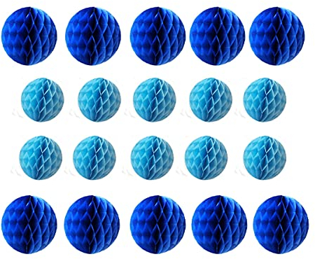 20 Stück Waben-Blumenkugeln, Party-Wabenbälle, Dekoration, Papier, Blumen, Seidenpapier, Blume, Pompons, Ball für Babyparty, Geburtstag, Hochzeit, Heimdekoration (7,6 cm + 15,2 cm, blau, königsblau)