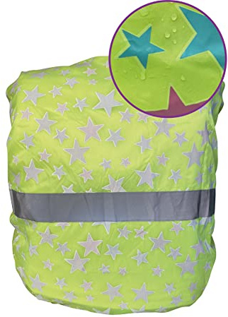 HECKBO Mágico Protector de Lluvia para Mochilas con Cambio de Color - Seguridad Gracias a Las Bandas Reflectantes - protección contra la Lluvia y el Viento - Talla Universal, Estrella, Talla única