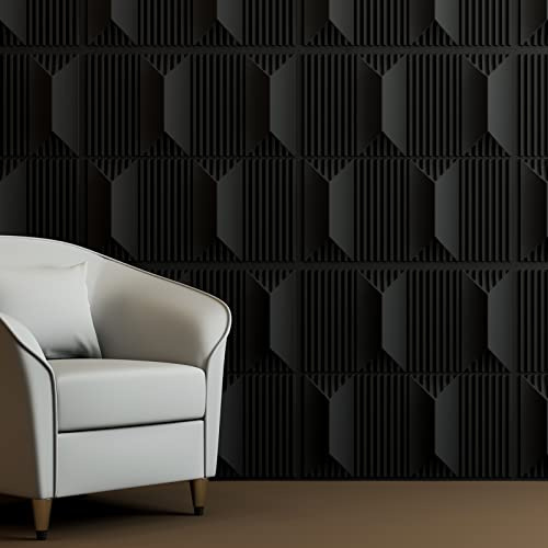 Art3dwallpanels Lot de 12 panneaux muraux 3D en PVC pour décoration murale intérieure Noir