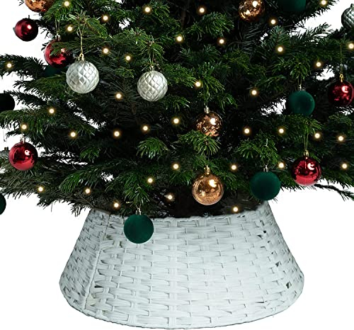 RELSY Weiße Weihnachtsbaumdecke – Rattan-Bodenabdeckung für große und kleine Bäume, passend zu Feiertagsdekorationen (groß, weiß)