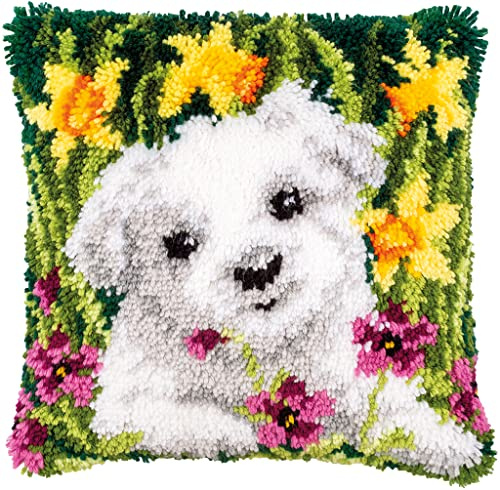 VERVACO Knüpfkissen Set Deko Kissenbezug Knüpfset für Anfänger WESTIE Basteln Erwachsene Kreativ DIY Handarbeit Kissen zum Selber Knüpfe 40 x 40 cm Latch Hook Kit Knüpfhaken Set Kissen