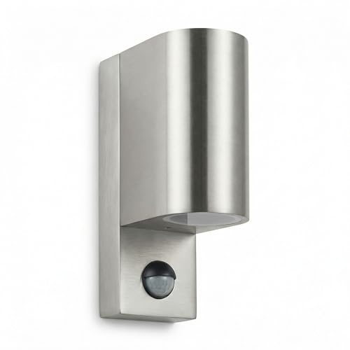 Maxkomfort Außenwandleuchte UP&DOWN Silber, mit Bewegungsmelder, IP44 wetterfeste Wandleuchte außen für 2x GU10, architektonische Outdoor Wandlampe aus Aluminium für Hauswand & Fassade