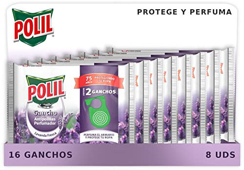 POLIL Raid Pack Ganchos Perfumados Lavanda Fresca, Perfuman el Armario y protegen tu Ropa, 16 Unidades