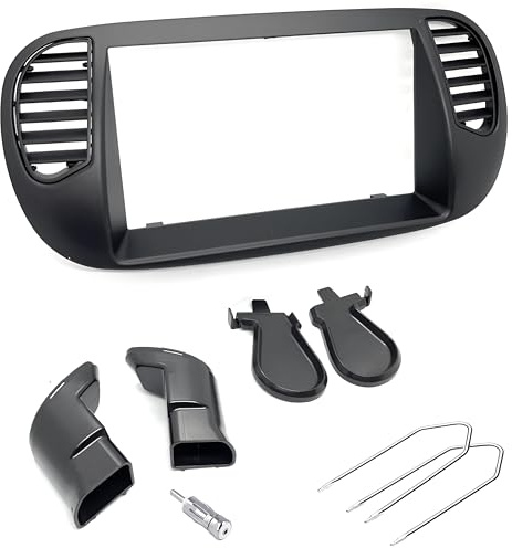 Sound Way Double DIN Car Radio, 2 DIN Front Panel Frame, Air Vents, Antenna Adapter, Release Keys, compatible with Fiat 500 (2007-2015), Matt Black