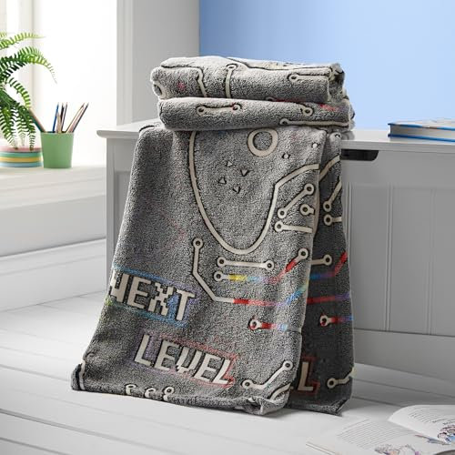 Catherine Lansfield Game Over - Manta de Forro Polar Que Brilla en la Oscuridad, 130 x 170 cm, Color Negro