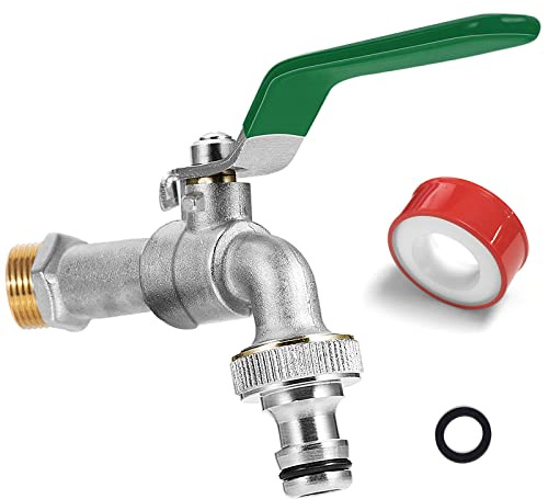 SPGOOD Wasserhahn Garten, 1/2 Zoll Anschluss, Kugelhahn Aussen(Grün) | Messing Rost, Frostsicher, mit 2 x 3/4 Zoll Abgänge, Schlauchanschlüsse, 1x Rollendichtband für Waschmaschine Garten