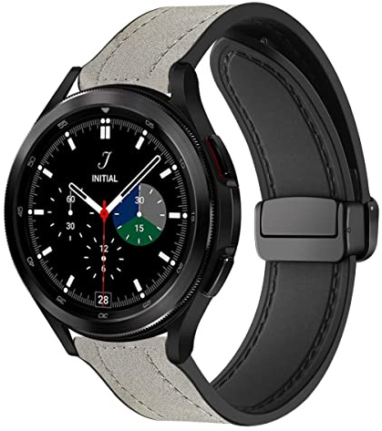 Magnetische Armbänder für Samsung Galaxy Watch 4 Classic 46mm/ 42mm Armband für Männer und Frauen, Magnetische Leder Silikon Hybrid Ersatzarmband (4)