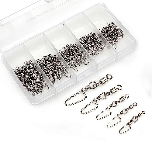 110PCS Stainless Steel Barrel Snap Swivel Fishing Accessories, Premium Fishing Gear Equipment with Ball Bearing Swivels Snaps Connector for Quick Connect Fishing Lures