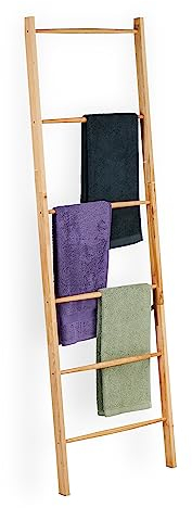 Relaxdays Portasciugamani a Scala, 6 Aste, Scaletta per Asciugamani, da Appoggiare in Bagno, HxL: 170 x 55 cm, Marrone