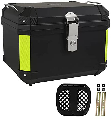 JUNNIU Motorrad-Topcase, 45 l, 57 l, Motorrad-Kofferraum-Heckbox für Roller mit Halterung, Grundplatte und Sicherheitsschloss, Top-Box für 2 Helme/Silber/57 l Decoration