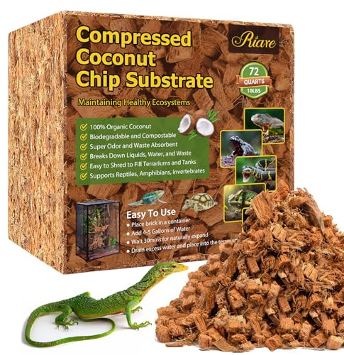 Riare 10LB Coconut Chip Substrate for Reptiles, 72 Quart Coconut Fiber Substrate Coco Chips Substrate Coconut Husk Bedding for Snakes, Tortoises, Ball Python, Bearded Dragon, Geckos, Lizards, Frogs
