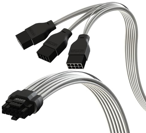 LINKUP - Câble d'alimentation haute puissance PCIE 5.0 16 broches (12+4) AVA | 16AWG moulé soudé PE |Pour PSU PCIE 4.0 3x8 broches| Compatible avec cartes graphiques RTX50 RTX40 RTX30 FE | 40 cm blanc