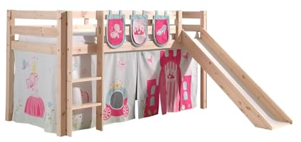 möbelando Spielbett >Pino< in Kiefer massiv Natur - 210x114x218 (BxHxT)