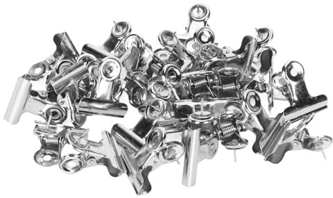 Kleine Bullen-Clips, 30 Stück, Edelstahl, Silberne Reißzwecken mit Clips, Korktafel-Metall-Pinnklammern für Pinnwände