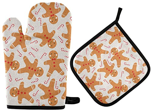 Ensemble de Mitaines de Four Maniques à Pain de Noël Biscuits de Noël Gant de Four de Cuisine Mitaines de Cuisson 2 Pièces Gants de Cuisinière Maniques Coussinets Chauffants pour Griller BBQ