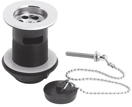 Balterley Basin Waste with Brass Plug & Ball Chain, Slotted Basin Waste, Traditional Wastes for Bathroom Basins, Stainless Steel Bathroom Sink Wastes, Slotted for Overflow - 61 x 81 x 61mm (Chrome)