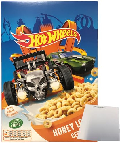 Hot Wheels Honey Loops Frühstückscerealien aus Vollkorngetreide mit Honig (375g Packung) + usy Block