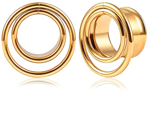 Vankula Ohr Flesh Tunnel Double Flared Plug Spule Edelstahl für Gestreckte Expander Ohrpiercing 8mm(0G) Gold