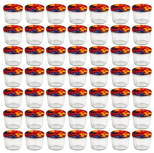 Vitrea 50x Marmeladengläser 230 ml - mit Deckel Obst TO 82 - Einmachgläser zum befüllen mit Schraubdeckel - Sturzgläser für Marmelade Schraubgläser - leere Gläser - 50 Stück