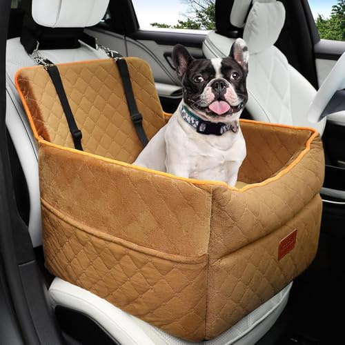 Hunde Autositz für kleine bis mittlere Hunde, Waschbarer hundesitz Auto mit Aufbewahrungstaschen, Ansteckbare Leine,verdickter Hundeautositz Sitzerhöhung Hundebett Auto für Rückbank Vordersitz