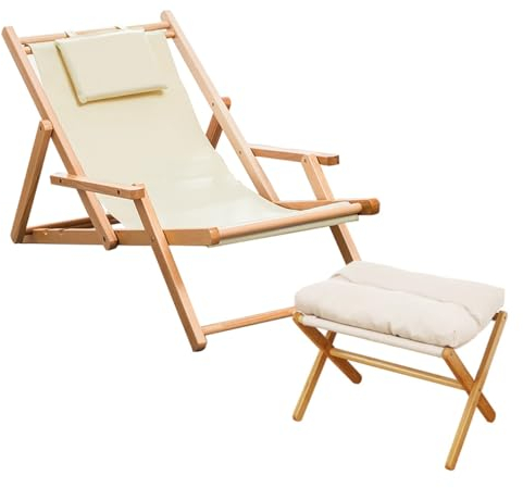 GIZNXBA Gartenstühle Holz Klappstühle Outdoor Terrassenstühle Klappbar, Tragbare Klappbare Holz Liegestühle, Camping Strandstuhl Verstellbare Terrassenstühle Mit Kopfstütze, Klapphocker