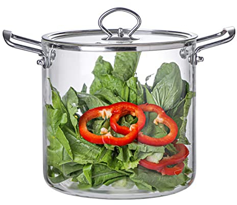 Kochtopf aus Glas, transparenter Glastopf mit Deckel und Stahlgriff zum Kochen von Milch, Nudeln und Lebensmitteln, Suppentopf aus Borosilikatglas mit Antihaftbeschichtung, 3,5 l (4,5 l) (5,5 l)