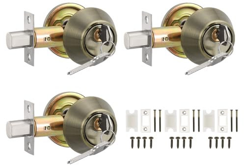 PATIKIL Keyed Alike Single Cylinder Deadbolts, 3 Pack Keyed Entry Door Knob Anti-Theft Exterior Door Hardware for Front Door and Entrance Door, Cyan-Copper